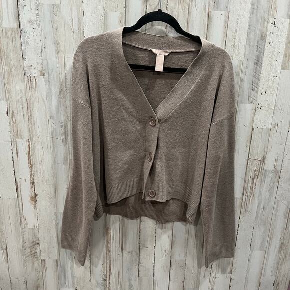 H&M Brown Boxy Cropped 3 Button Cardigan Small Academia Preppy Minimalist - Picture 1 of 6